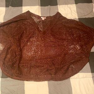 Brown lace cape style up cover up